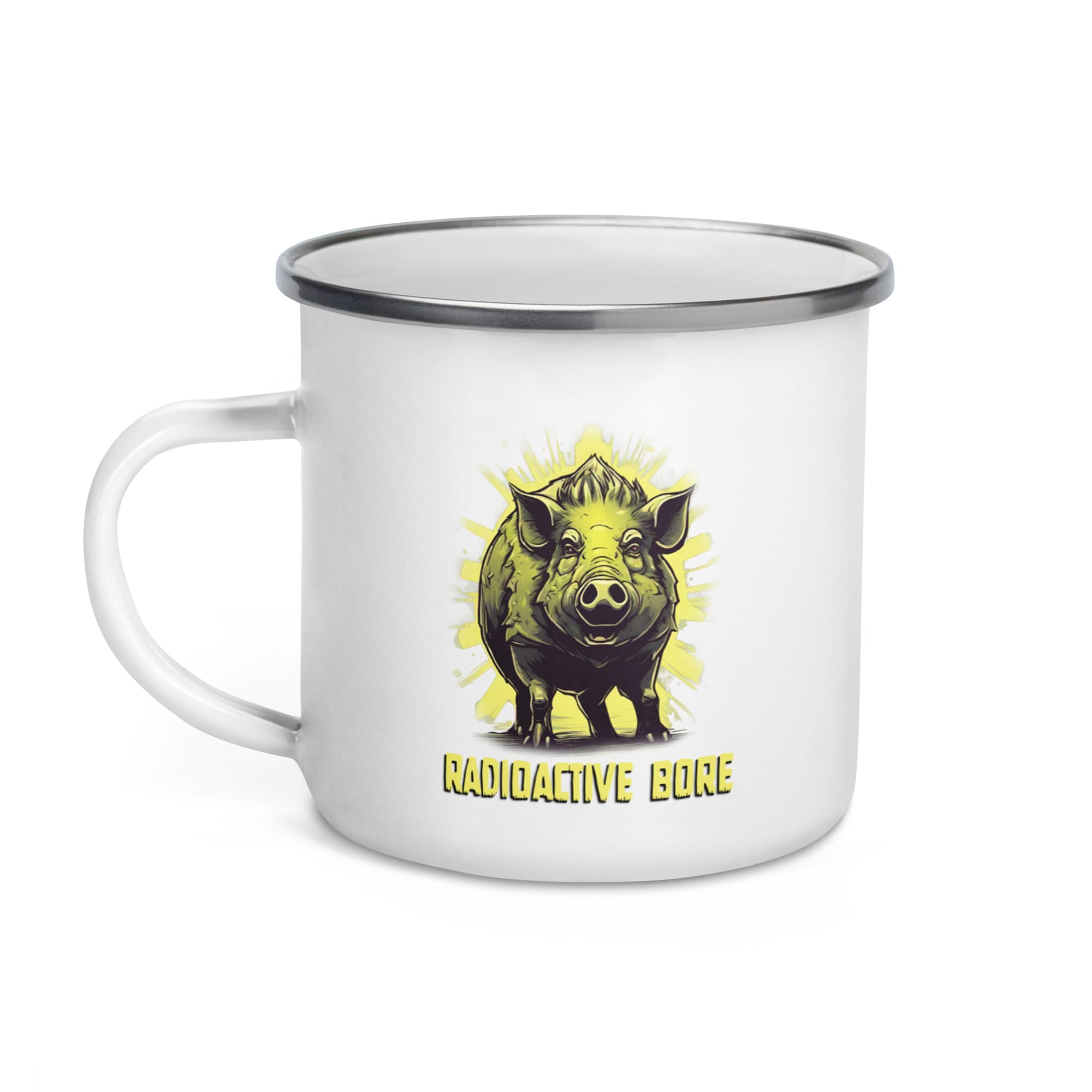 'RADIOACTIVE BORE' ENAMEL MUG