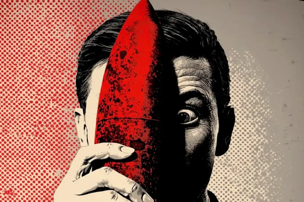 A dramatic red-and-black illustration shows gloved hands near a man’s face, evoking the evacuation response to a 20cm artillery shell from the First World War.